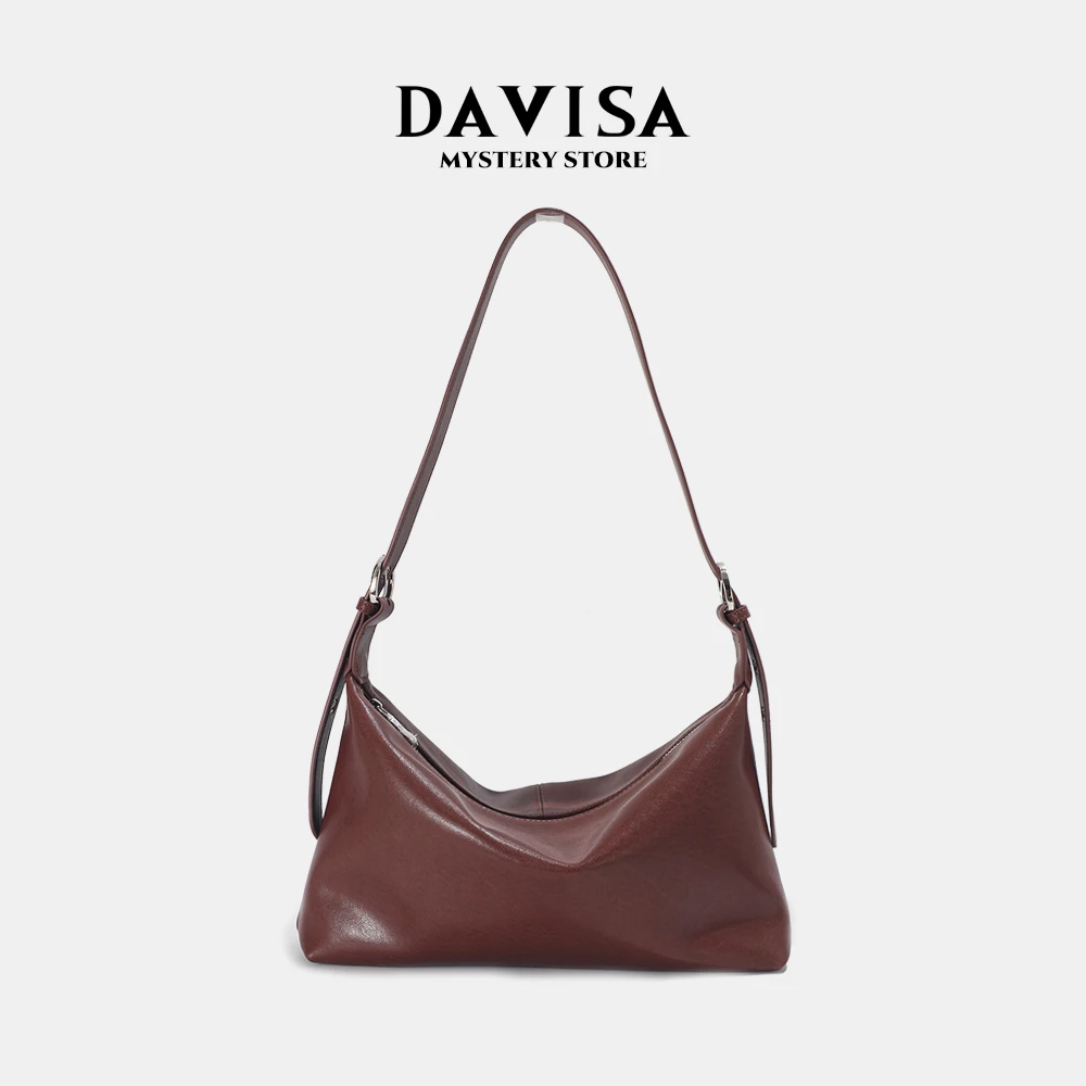 DAVISA小众设计植鞣牛皮单肩斜跨腋下白带时间包包
