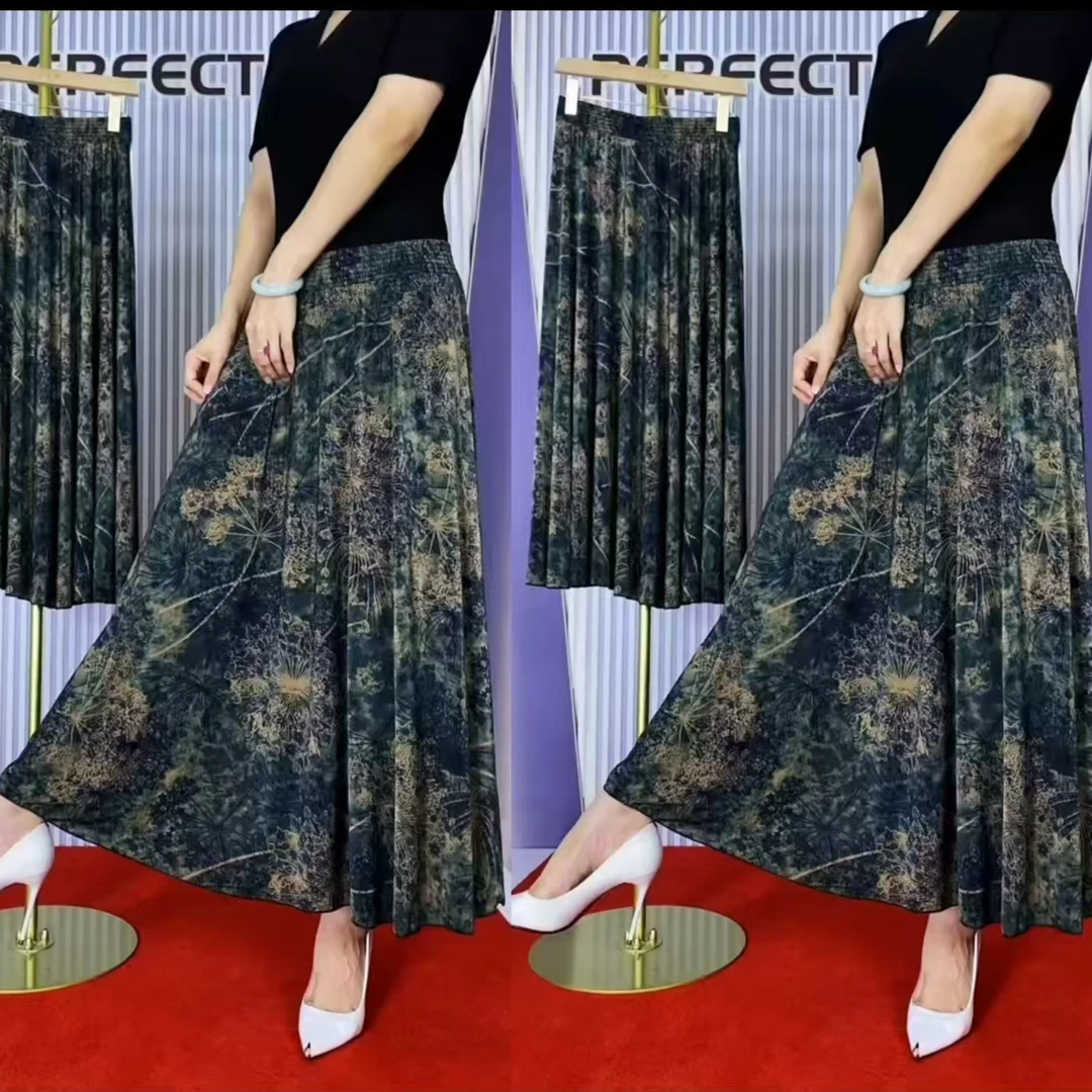 夏季爆款冰丝印花碎花半垂感半身裙裙子女装半身裙大码贵夫人女装