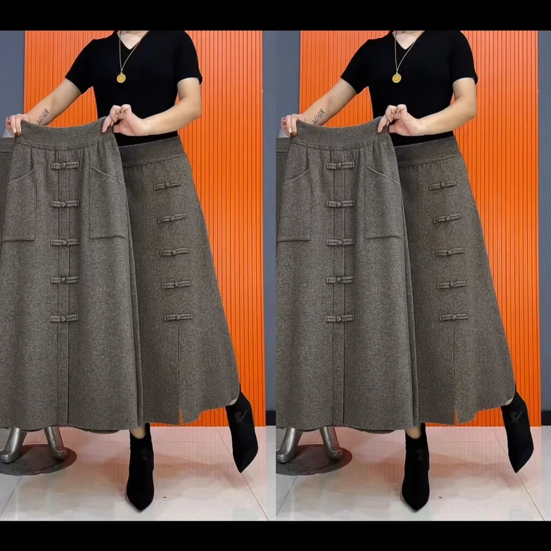 秋冬新款高A字档妈妈半身裙韩版修身中长款高腰显瘦宽松复古