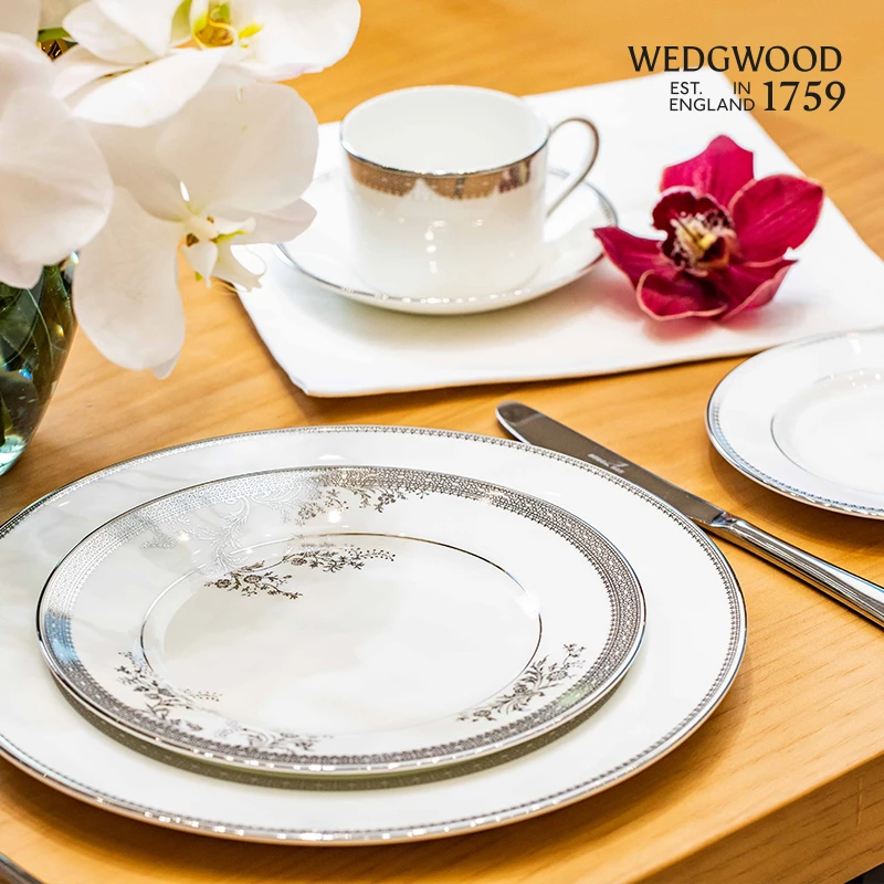 Wedgwood【肖战推荐】Vera Wang白金蕾丝餐具五件组骨瓷餐具套装