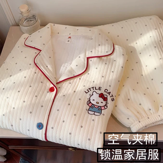 【秋冬加厚夹层】长袖睡衣女春秋保暖空气棉夹层可爱学生秋冬家居服