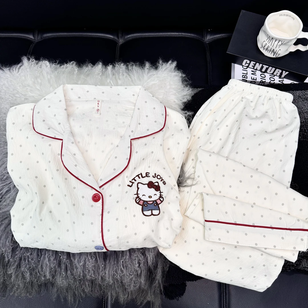 【长袖牛仔猫咪】春秋云朵绵长袖可爱韩版睡衣卡通少女家居服套装