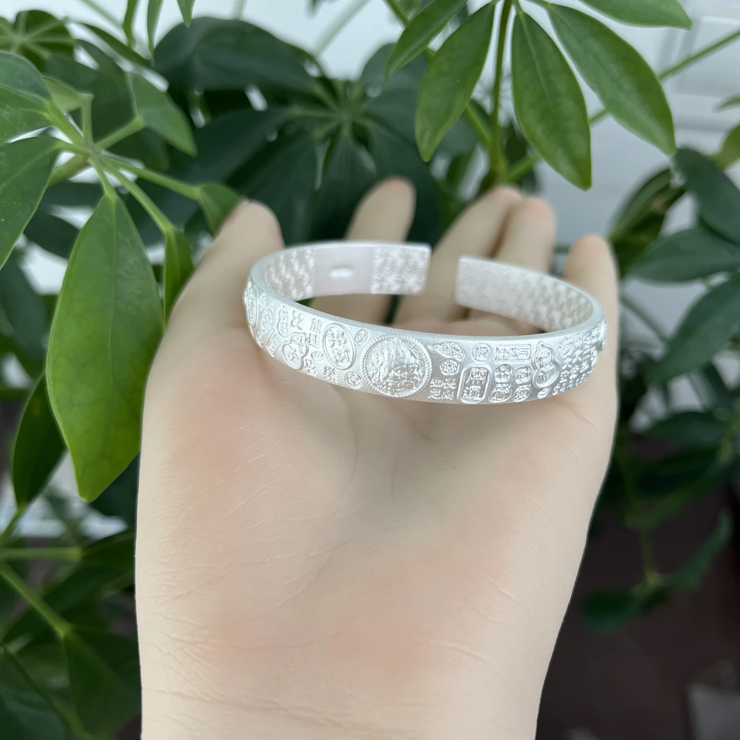 足银手镯 【尚古银坊】足银999.9黄财神招财开运吉言手镯手工实心