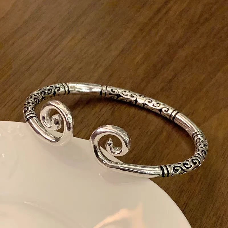 足银手镯 足银999.9通体实心紧箍咒古法手镯复古简约经典素款个性