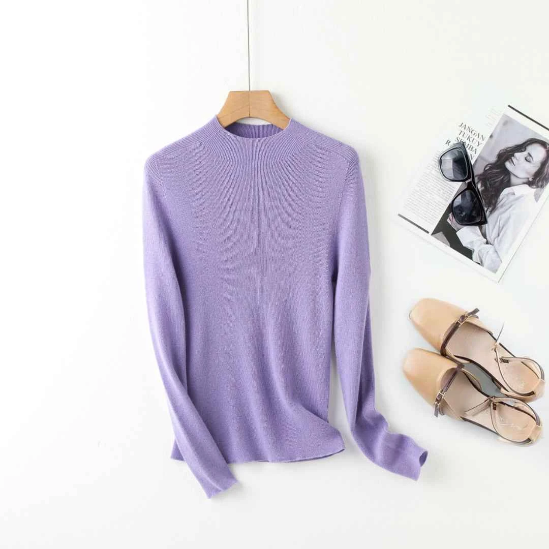 2024新款金银丝精纺羊毛衫显瘦半高领针织长袖打底衫8801