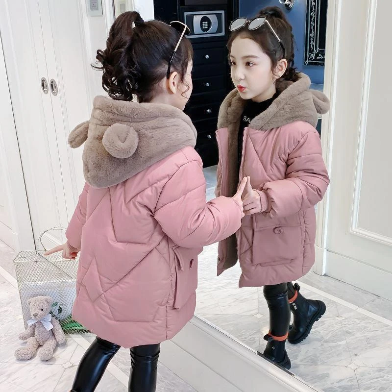 女童冬季中长款棉服加绒加厚女宝冬装2023新款棉衣小童棉袄外套冬