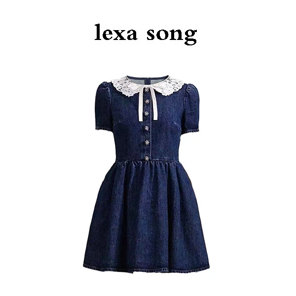 W1723--24年夏季南油高品质赵丽颖同款S家女牛仔连衣裙法式牛仔蓝