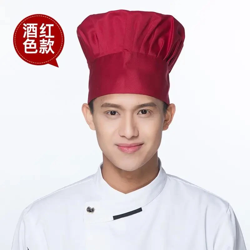 厨师帽子白色透气餐饮手术后厨纯棉优质工作酒红色工装女款厨房