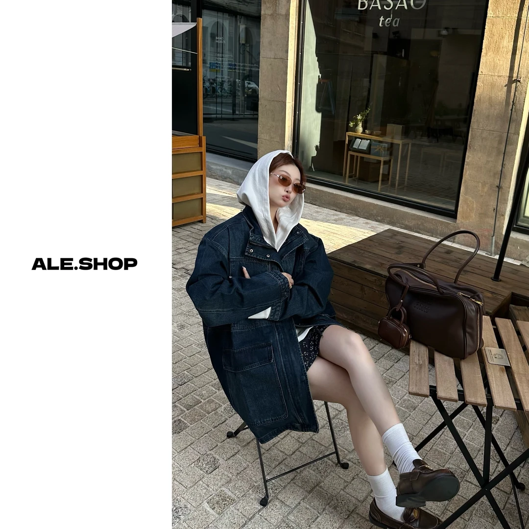 【阿乐家】大码微胖 “蓝岛之恋”重工做旧复古慵懒感口袋牛仔外套