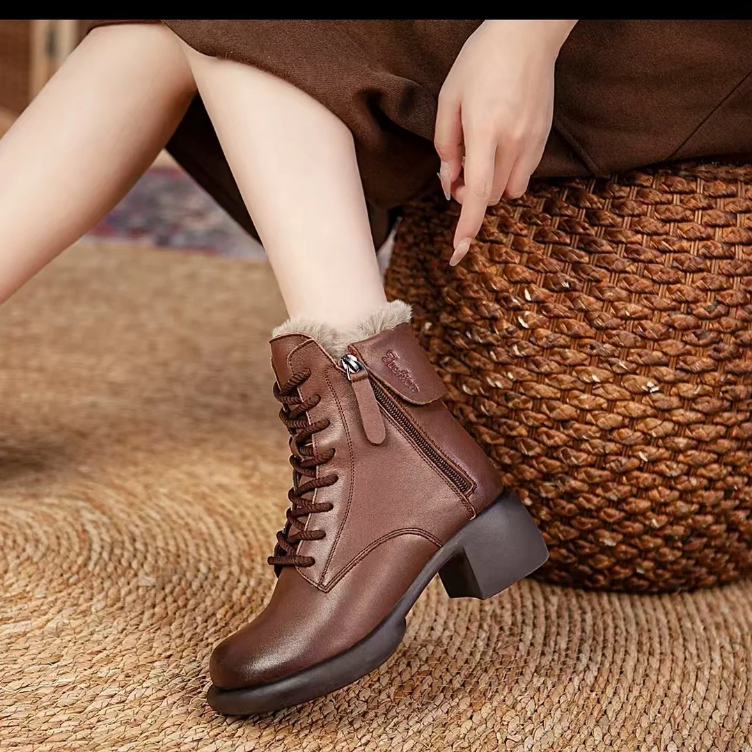 5081真皮马丁靴女新款秋冬加绒洋气粗跟时尚英伦风增高马靴