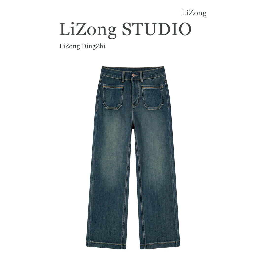 PF-7228-海莫蓝窄版直筒牛仔裤女莫代尔品牌面料大牌洗水