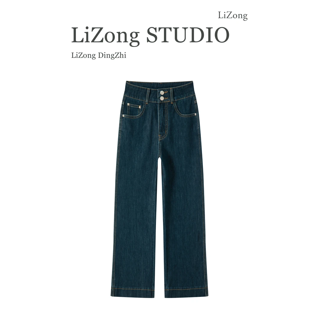 PF-7217丹宁原色混彩蓝牛仔窄版直筒裤九分牛仔裤女