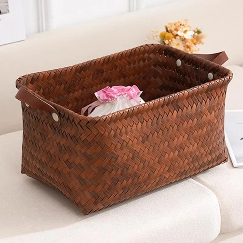 美式高级收纳筐脏衣服篮仿藤编pu把手卧室零食桶玩具网红款脏衣篓