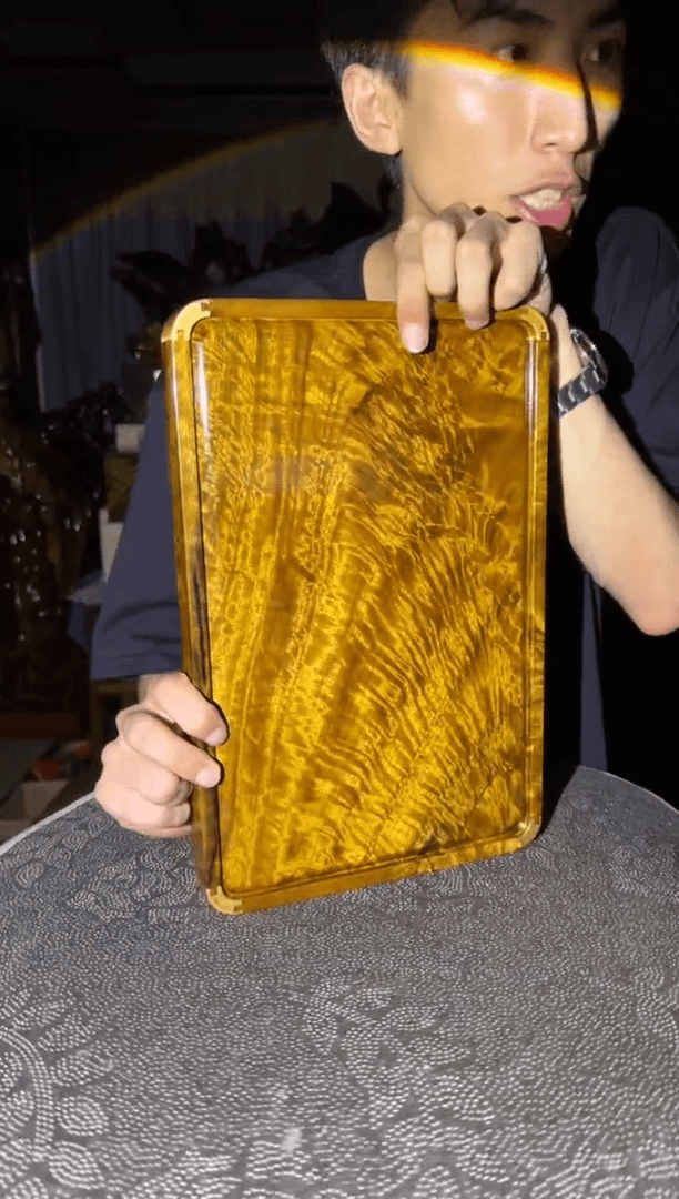 【闪购商品】乌木类家具满凤尾花纹文承盘35-23-3.2