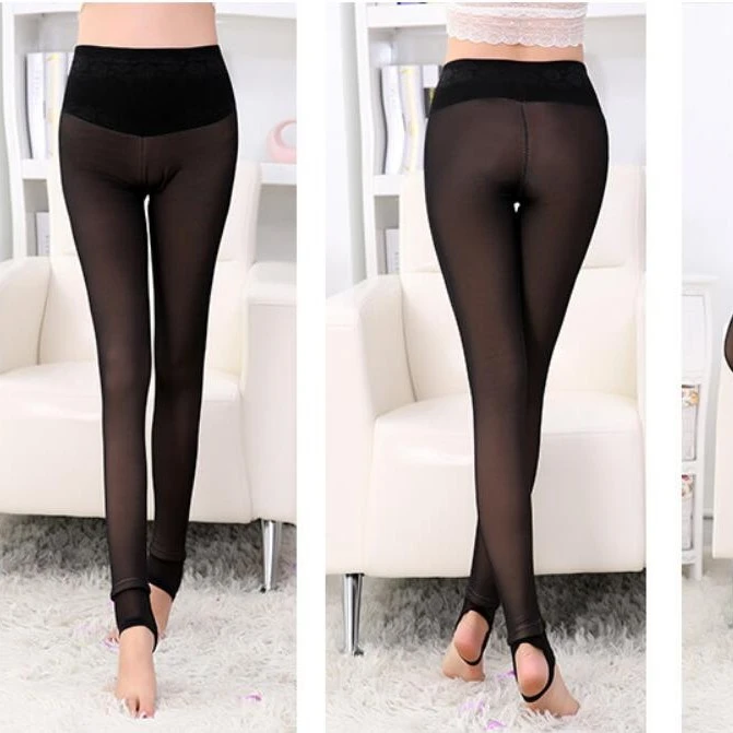 秋冬网纱假透肉打底裤加绒防勾丝高腰春秋显瘦空姐灰透肤踩脚薄款