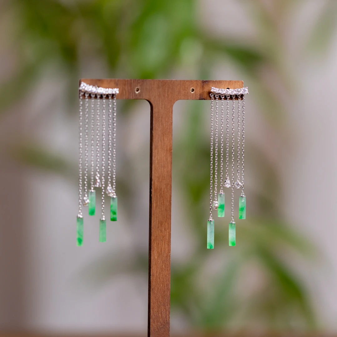 钦点耳饰-天然A货翡翠-18K镶嵌流苏耳线耳钉