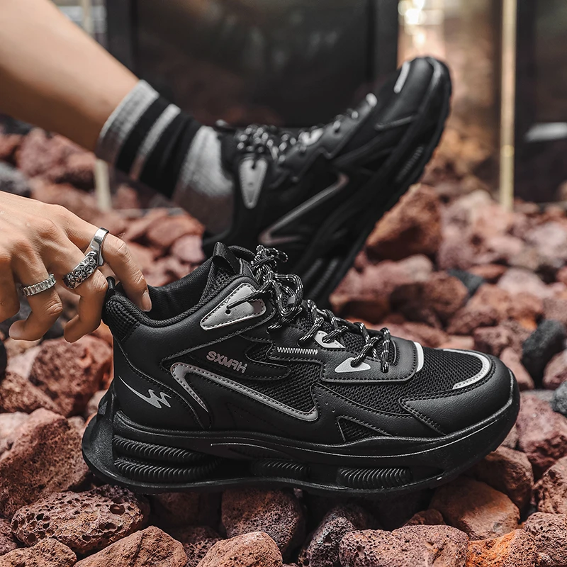 双星休闲男鞋网面透气跑步鞋男士百搭秋冬新款保暖运动鞋厚底潮流