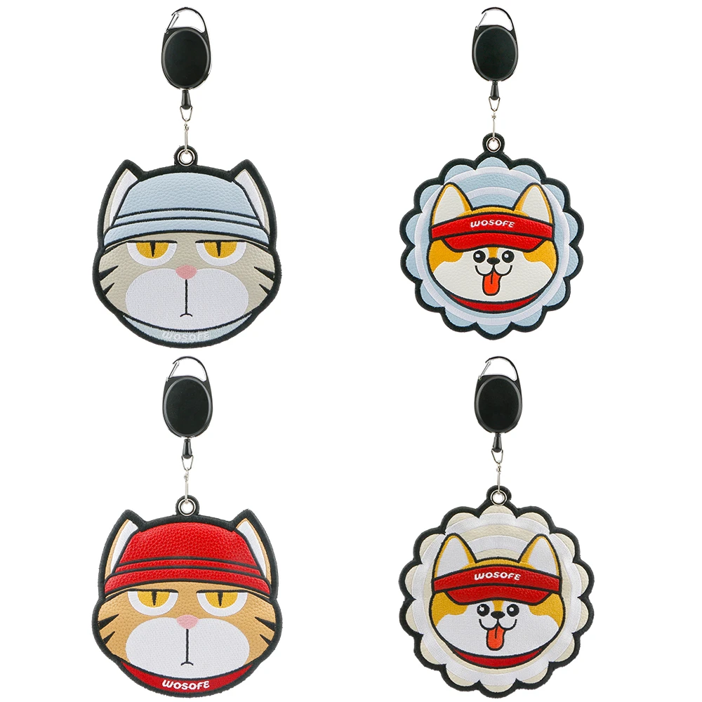 高尔夫卡通携带擦球毛巾擦球杆清洁毛巾可伸缩带挂勾猫咪小狗图案