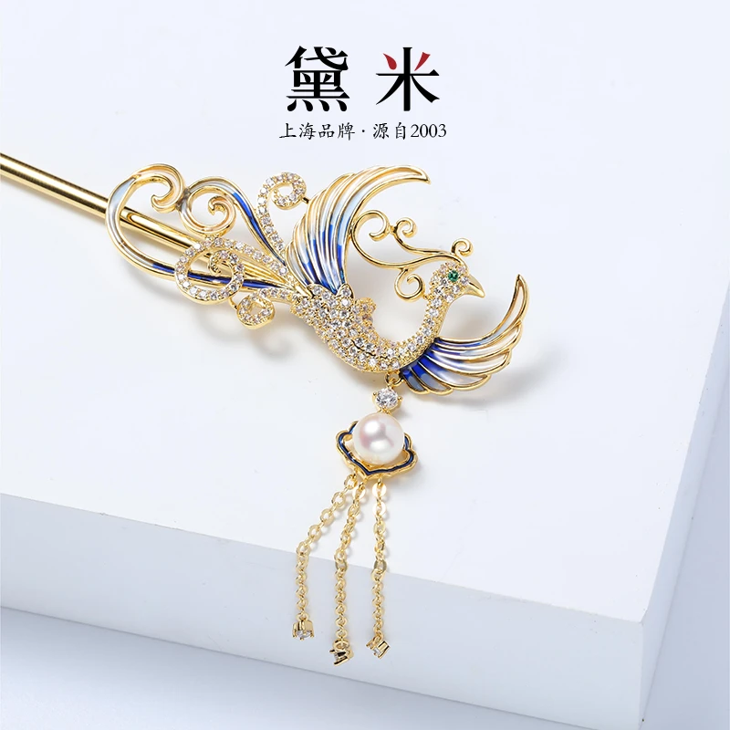 【黛米】Y736古风如意凤簪Akoya白色海水珍珠发簪