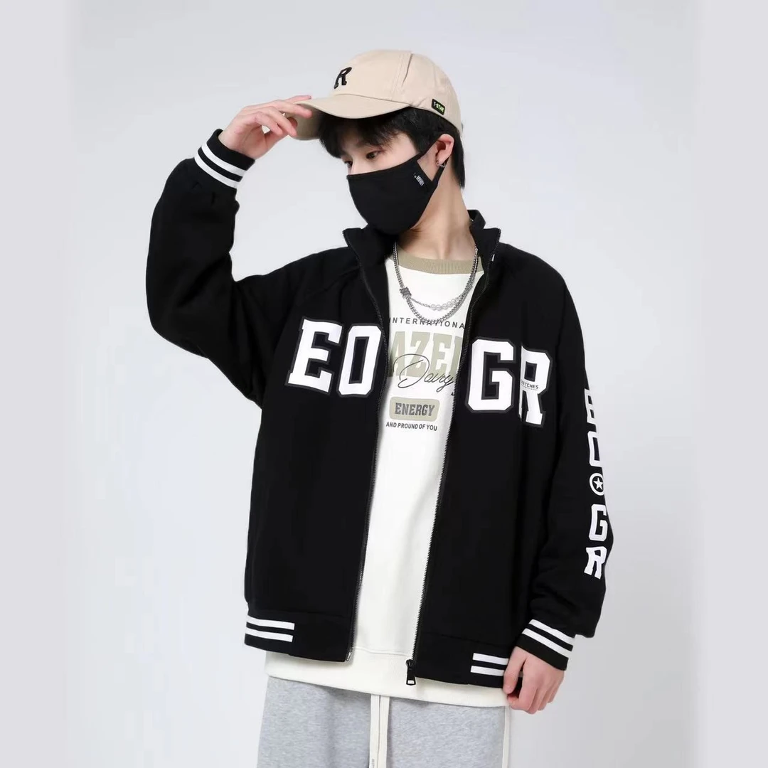 青少年秋季字母拼接嘻哈潮酷棒球服外套百搭休闲立领44448