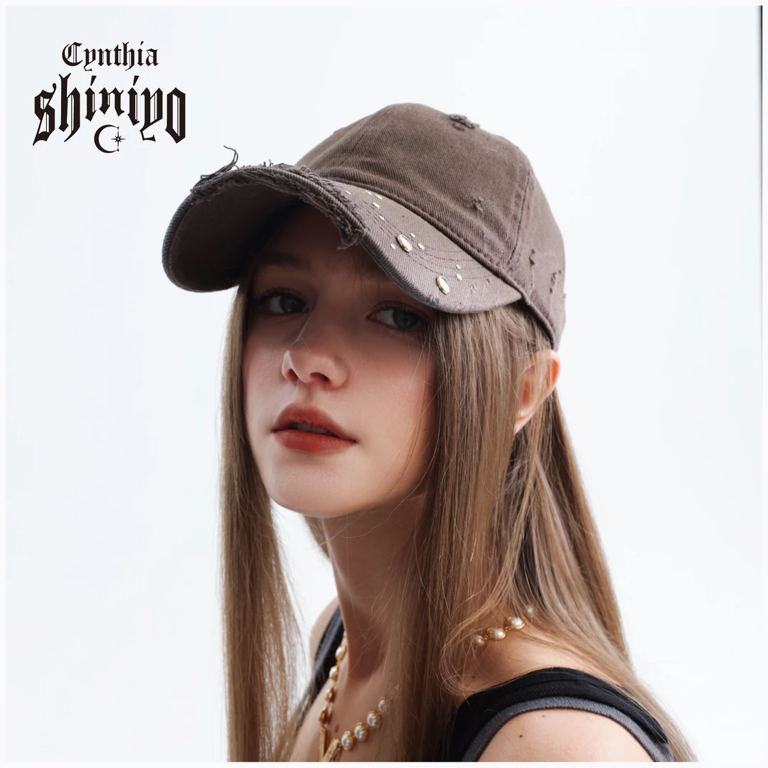 Cynthia Shiniyo 赛博都市星钻喷染做旧棒球帽加深加大显脸小