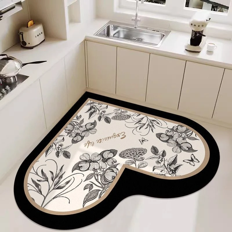 硅藻泥厨房转角地垫通用高级心形踩屎感脚垫吸水吸油耐脏易清洗