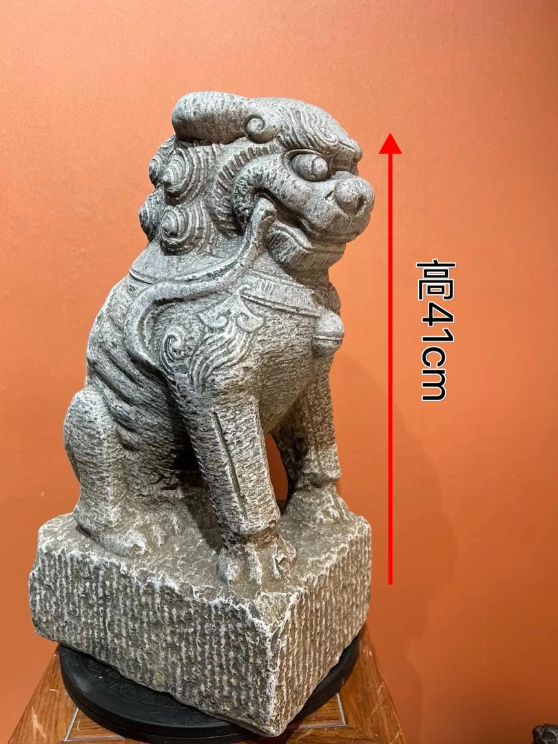 陕西青石明代石狮高41手工雕刻狮子工艺品
