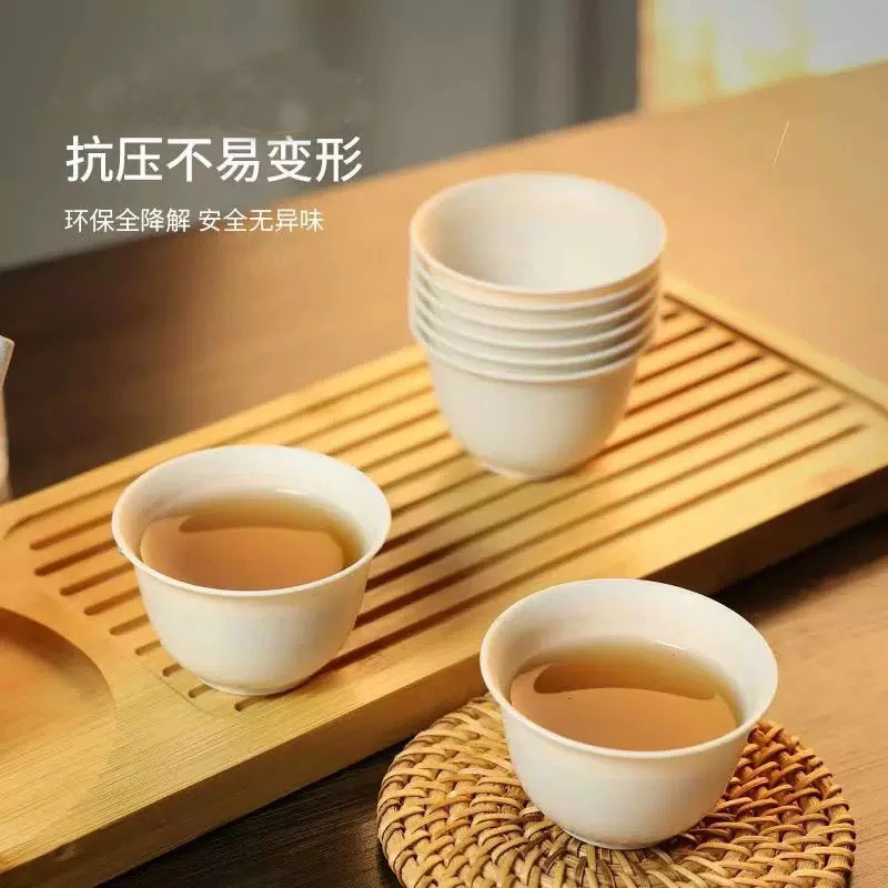 稻香杯一次性稻壳茶杯耐高温加厚家用茶道圆形加硬防烫水杯简约