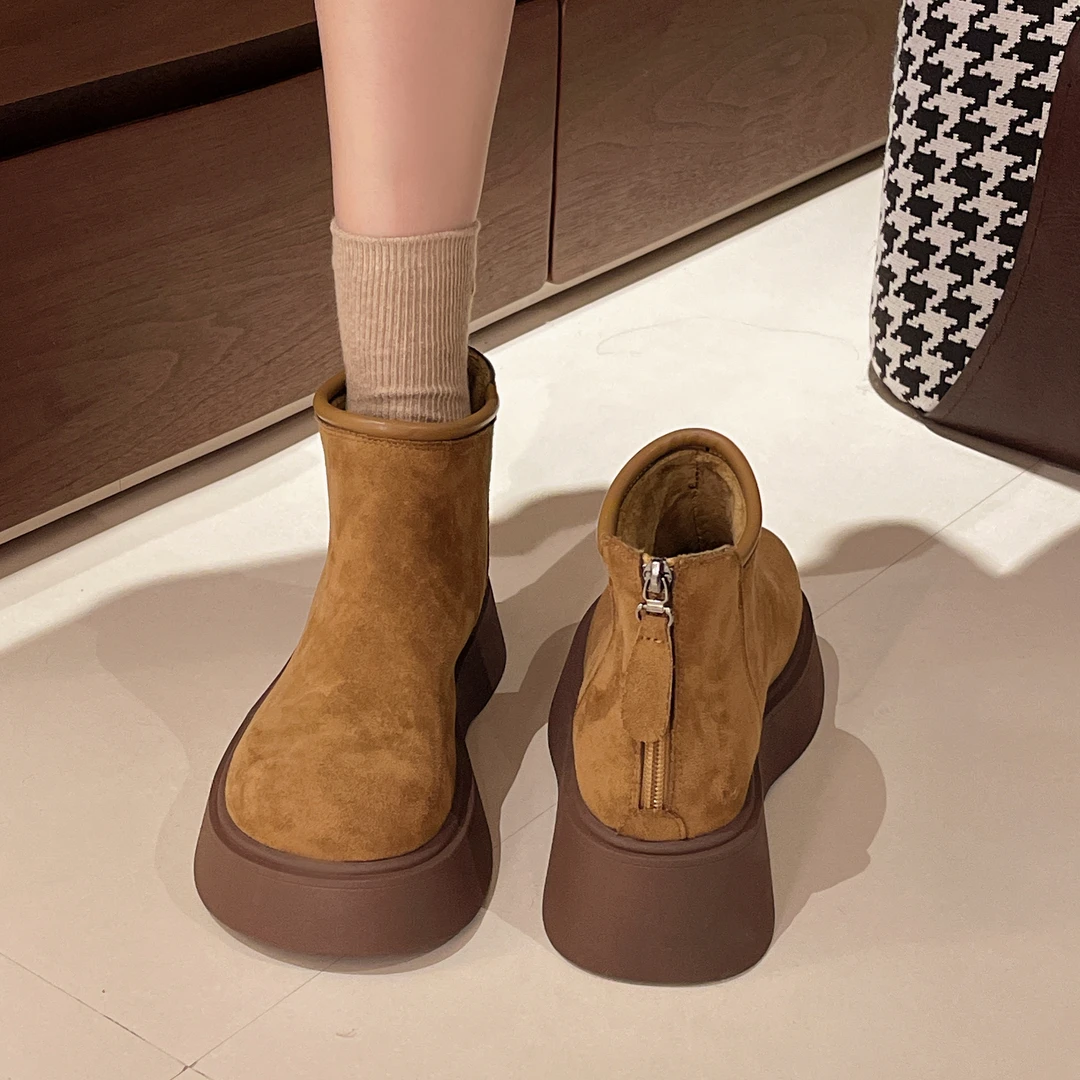 高级感冬季加绒平底勃肯小短靴女薄绒2024新款百搭时尚复古瘦瘦靴