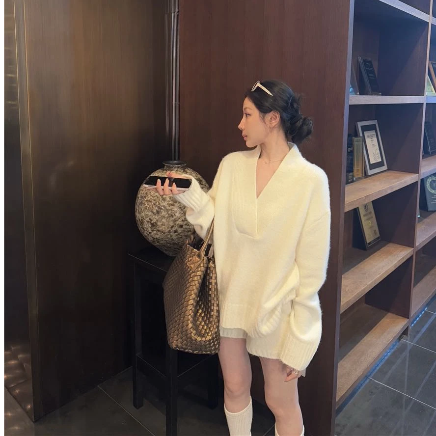 2024秋冬新款时尚套装气质显瘦V领洋气长袖宽松休闲百搭针织套装