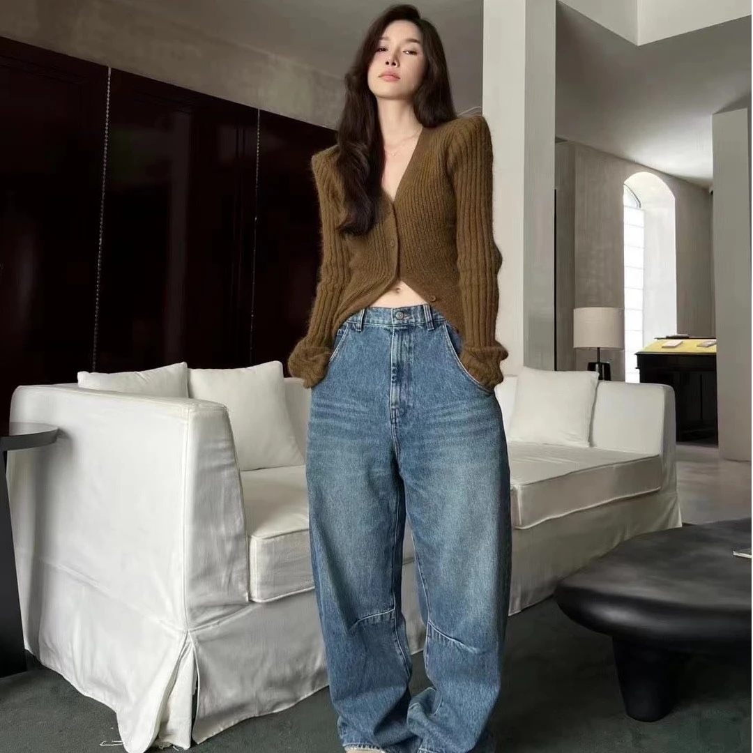 设计感小众v领长袖针织开衫女2024秋季新款修身显瘦别致百搭上衣