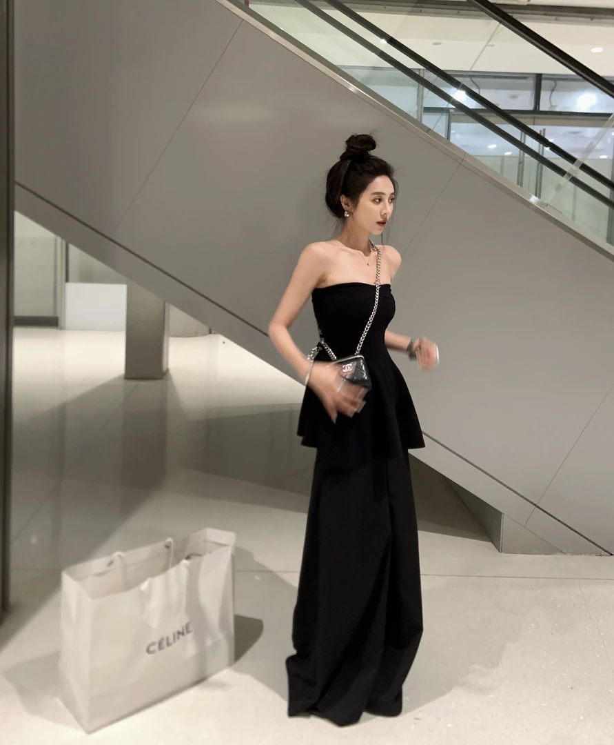 抹胸修身显瘦气质收腰上衣2025春夏新款高腰显瘦休闲直筒裤拖地裤