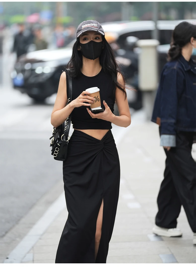 2025夏季新款背心显瘦一整套时尚性感小众黑色酷飒风女装高级感