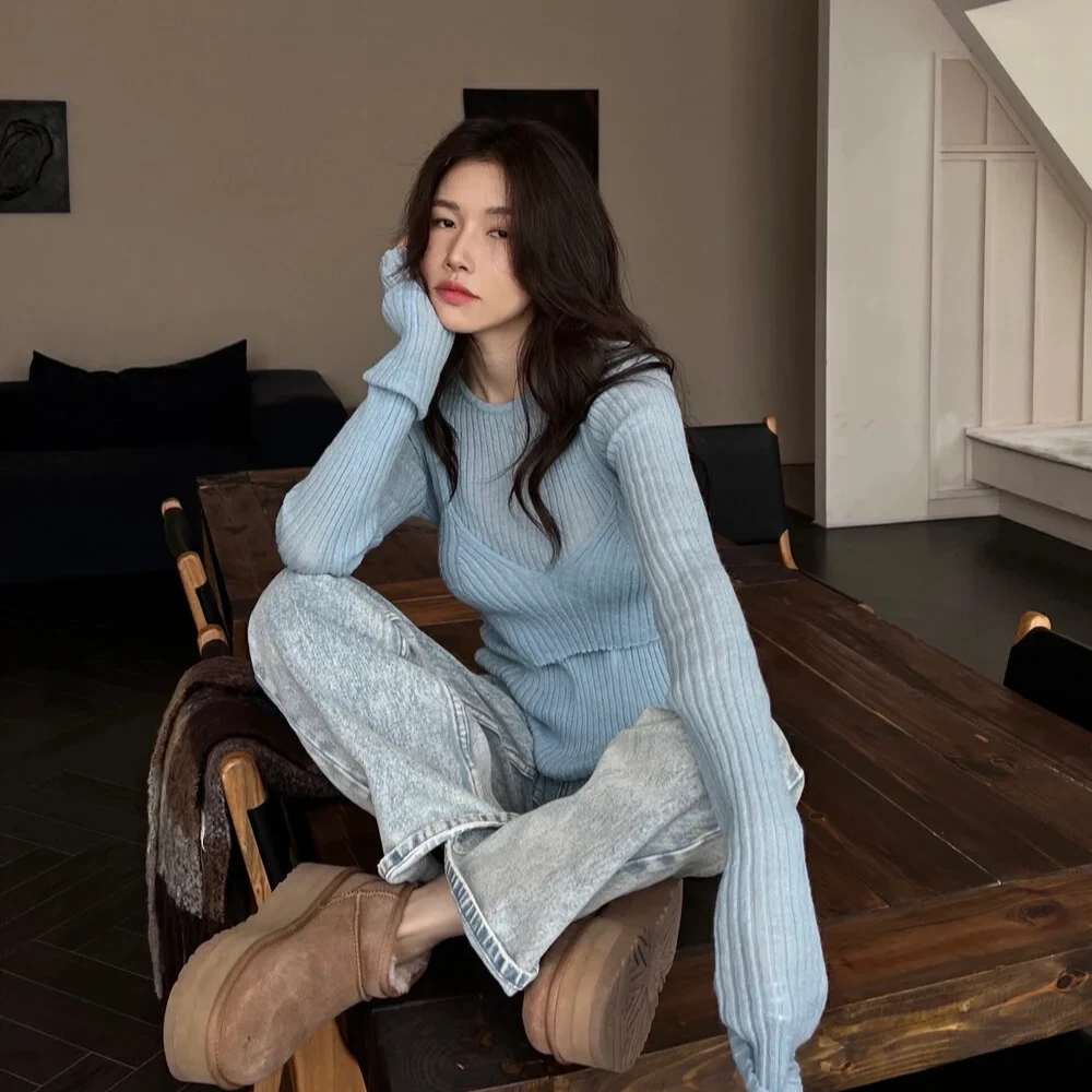 2025春季新款时尚针织上衣气质显瘦设计感洋气百搭慵懒风修身上衣