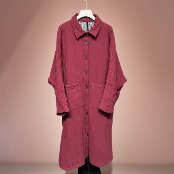 亚麻炒色翻领棉服百搭休闲气质(衣长110，胸围120CMM）