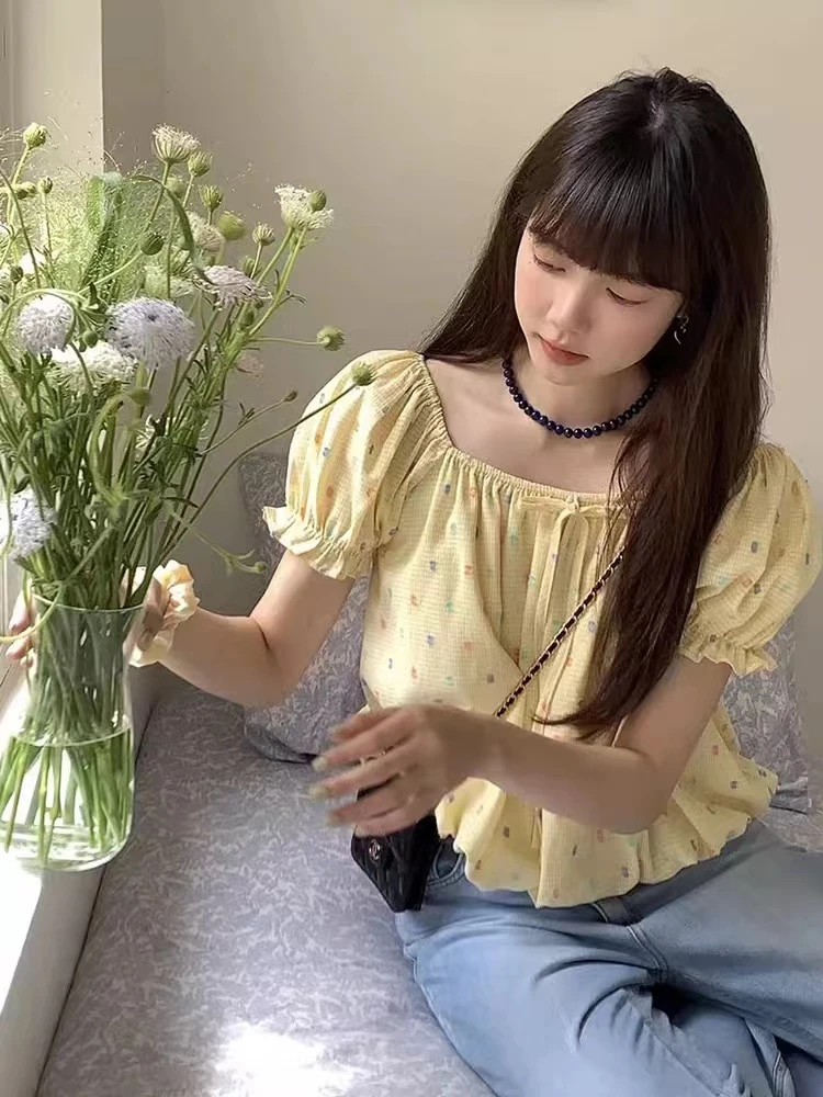 【小贝推荐 】甜美减龄一字领两穿彩色波点百搭衬衫CCC11250