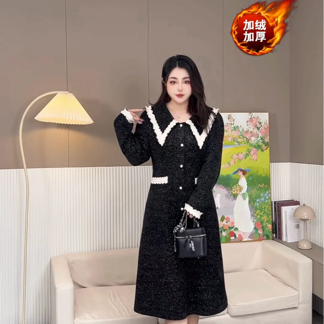 【玲胖胖 暗夜甜霜】秋冬温柔遮肉显瘦大码连衣裙LPP61421