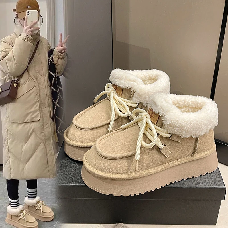 厚底雪地靴女2023新款冬季加绒加厚外穿棉鞋内增高休闲保暖短靴子