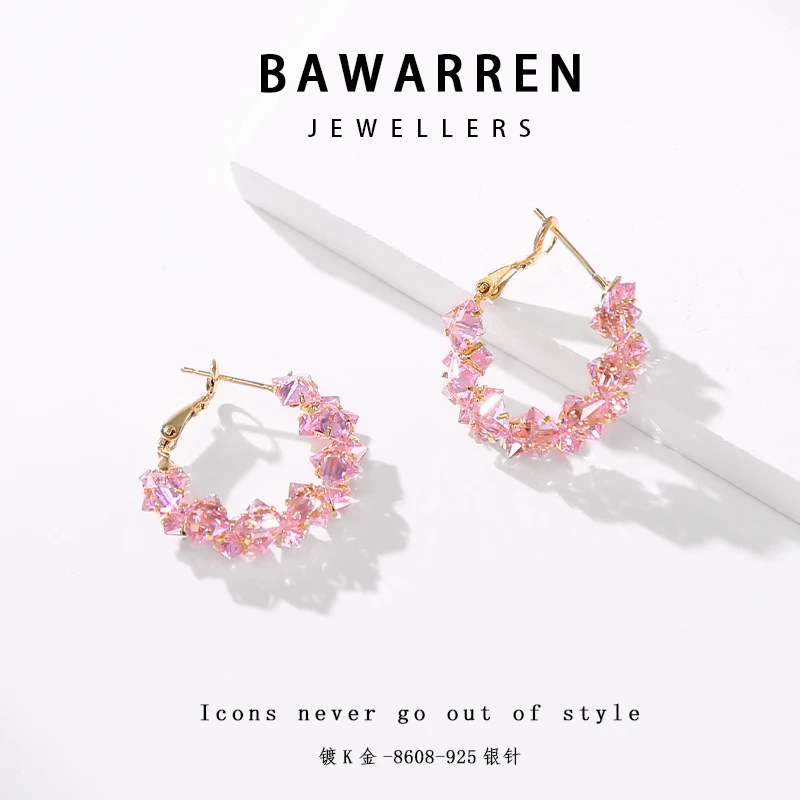 Bawarren 意❤ 8608-粉色耳圈精致欧美优雅