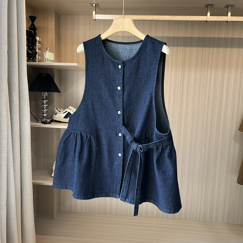 门店328！高密挺括！不对称系带牛仔马甲外套 W705 女装 V236