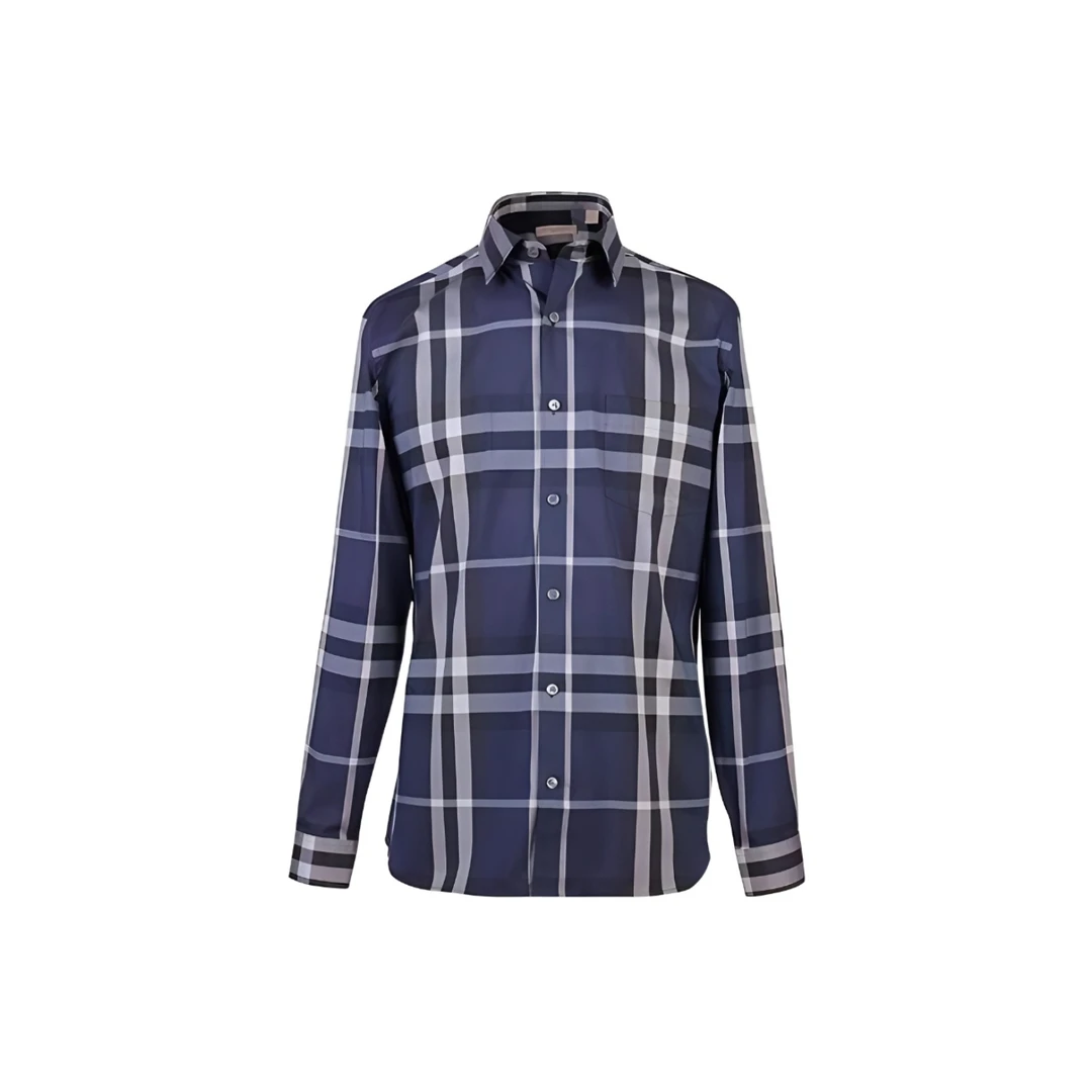 BURBERRY/博柏利蓝色格纹长袖衬衫XL码