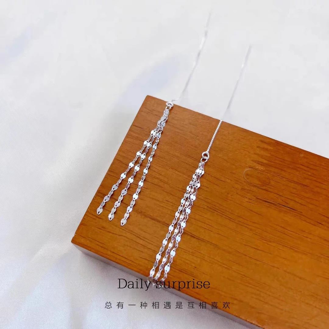 足银耳饰 嘴唇链流苏耳饰手工简约个性小众轻奢灵动素款精美耳线