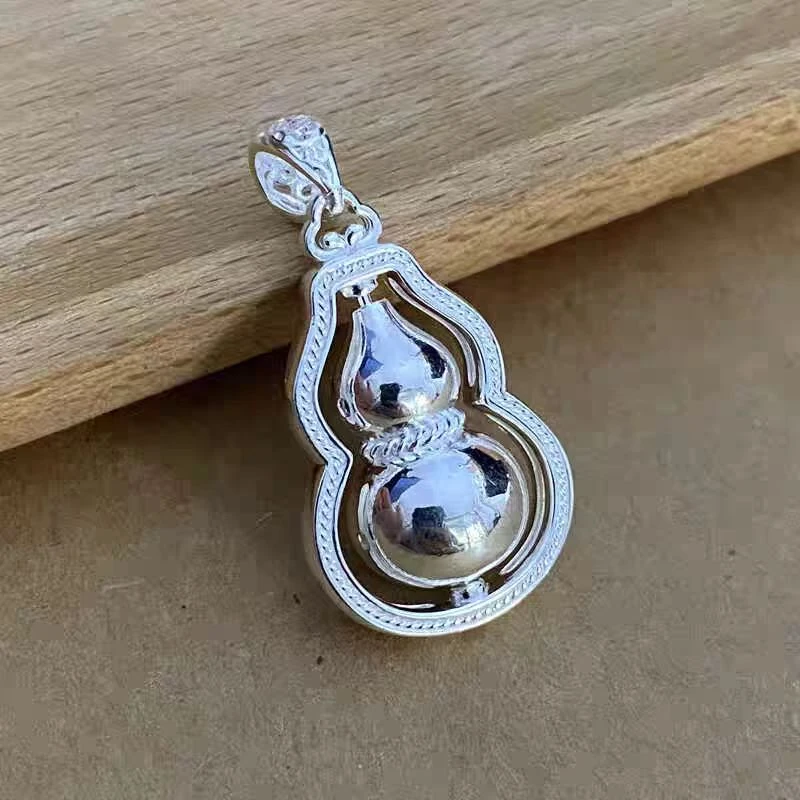 吊坠足银 新款足银葫芦吊坠可转动女时尚亮面轻奢双面