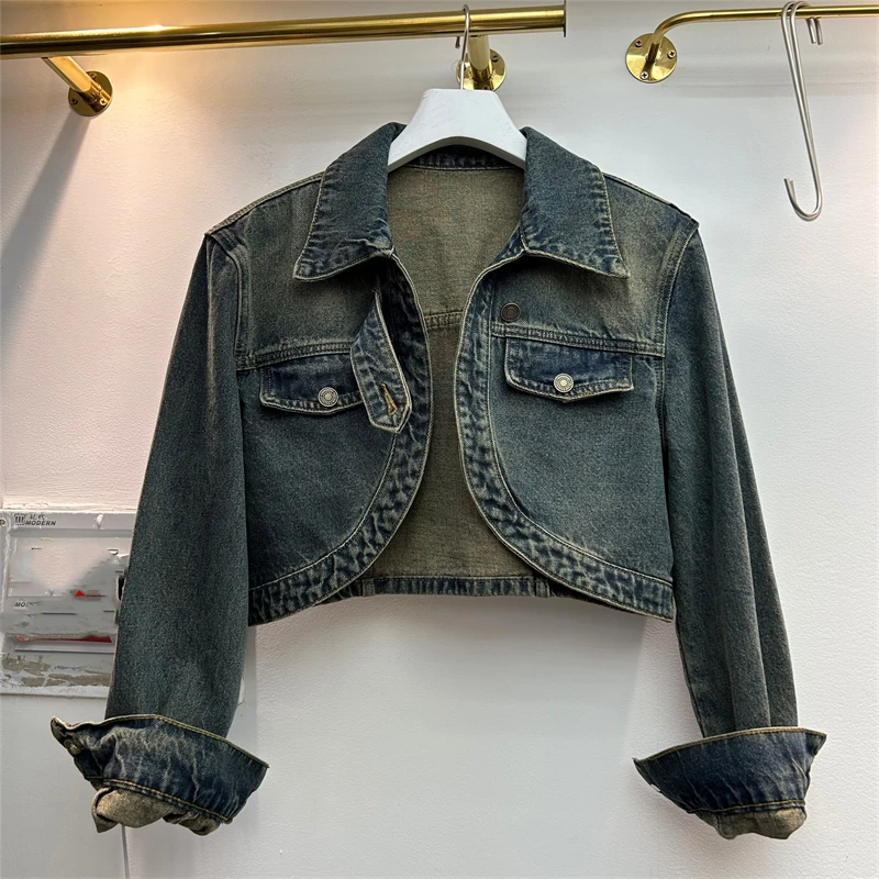 小个子女款高腰短款牛仔外套女春秋新款百搭时尚夹克开衫上衣潮