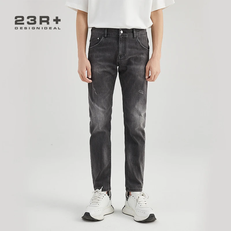 23R+2123122渐变九分裤洗水黑灰色小弯刀版型牛仔裤男士直筒