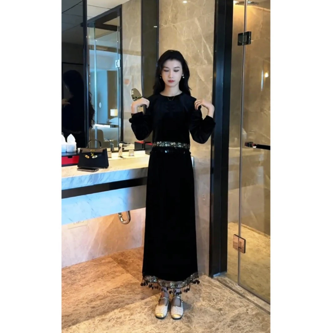 法式名媛气质感套装女2024秋季新款重工亮片短款上衣半身裙两件套