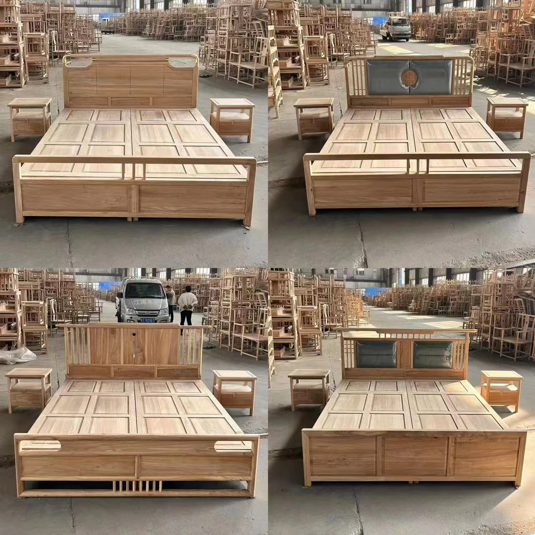 北方榆木全实木双人床新中式简约主卧家用大床储物