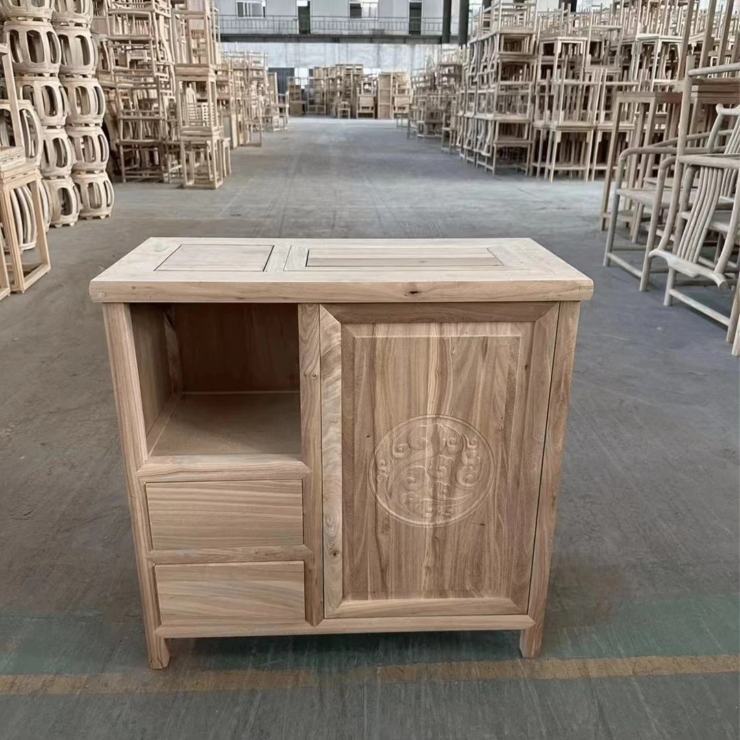 北方榆木全实木祥云茶水柜新中式边柜茶柜储物矮柜客厅家用禅意