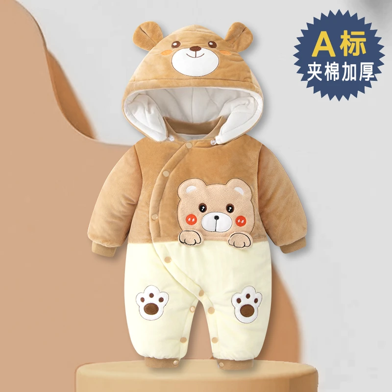 婴儿爬服加厚棉服冬装棉袄帽秋冬外出婴儿连体衣秋冬季加厚哈衣