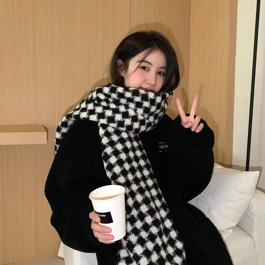 isn韩系秋冬保暖棋盘格围巾117#